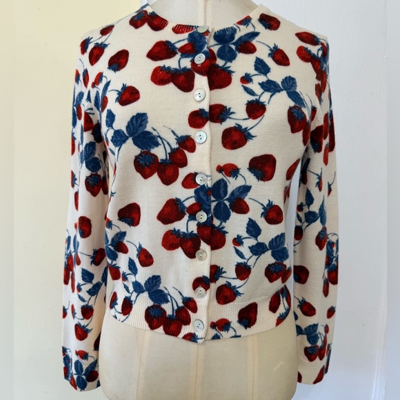 New REFORMATION Bernadette Crew Cardigan in Strawberry Jam - Picture 5 of 15